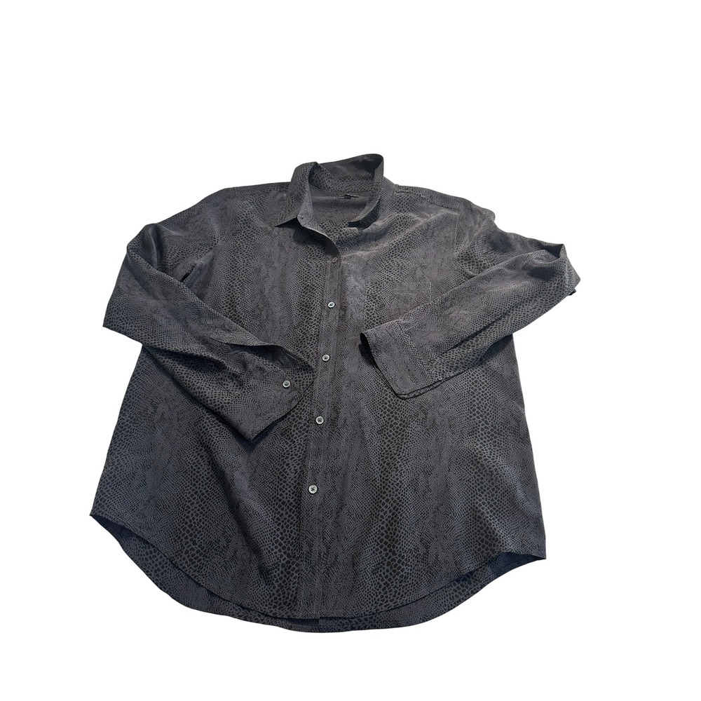 Rails Kate Cobra Blouse Women M Grey Silk Snakeskin Print Good Button Down Shirt